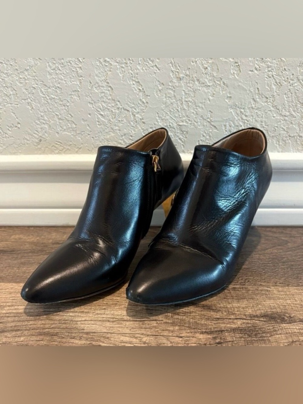 Chloe Size 35.5 Black Leather Heels Boots
